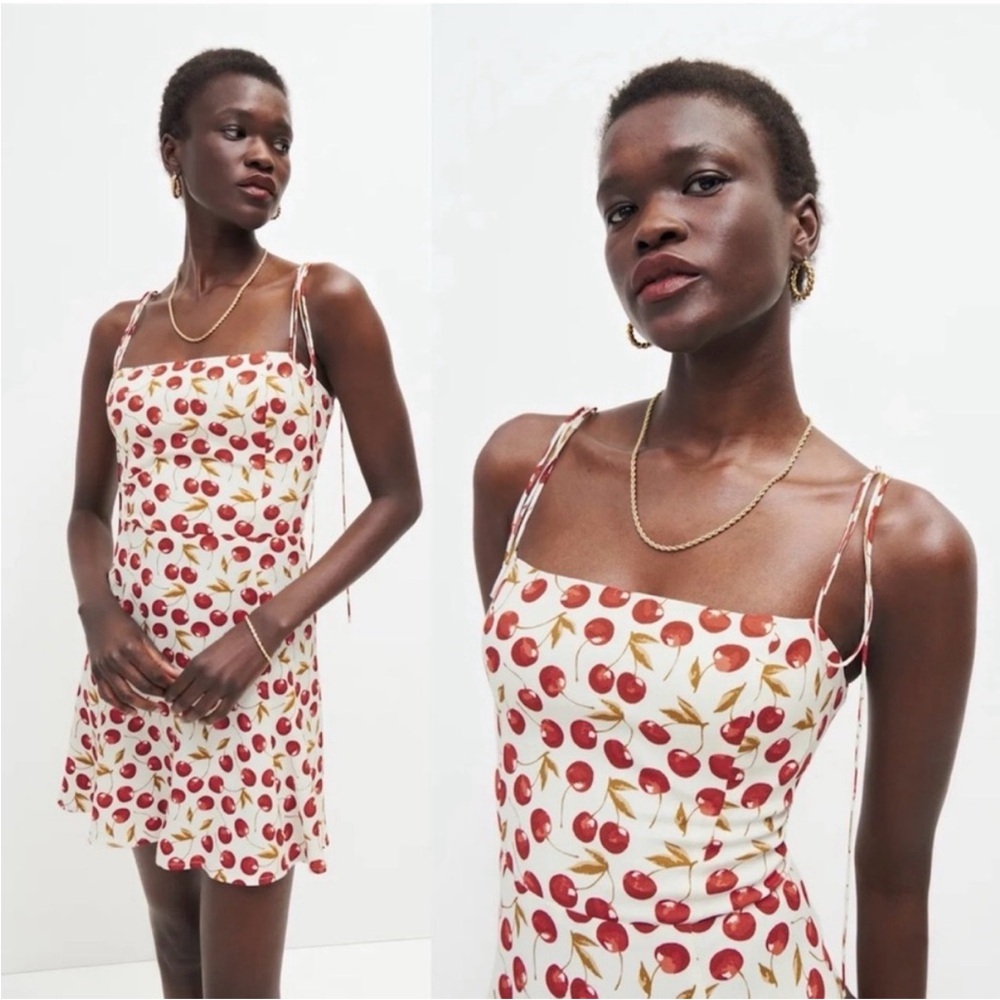 Reformation Cream Cherry Print Mini Dress